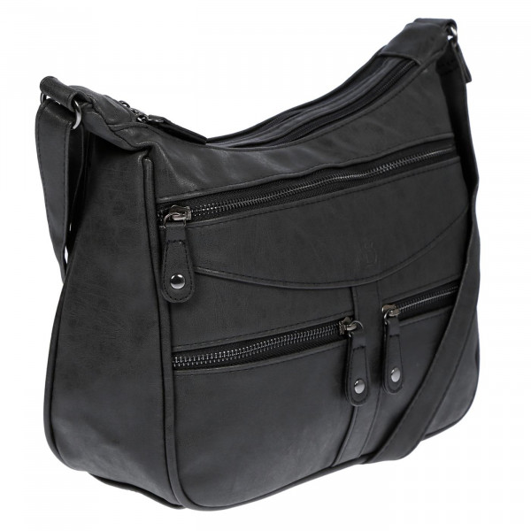 Damen Tasche Schultertasche Umhängetasche Crossover Bag Leder Optik Handtasche Schwarz Front schief