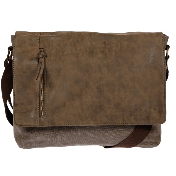 Herren Damen Umhängetasche Tasche Canvas mit Überschlag Braun