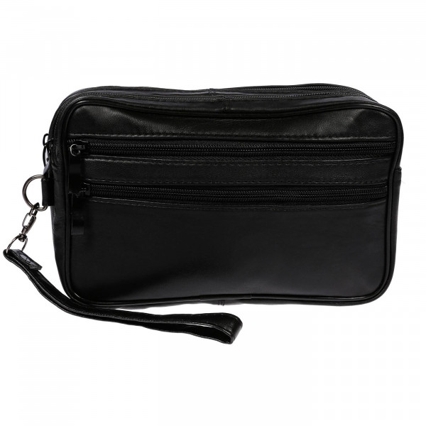 Leder Doppelkammer Handgelenktasche 22x13,5x6cm Schwarz