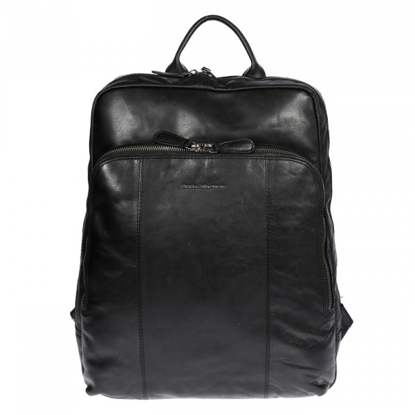 Rucksack Echt Leder Business Schule Uni Freizeit Schwarz Vorne