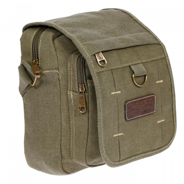 Unisex Damen Herren Tasche Canvas Khaki Seitlich