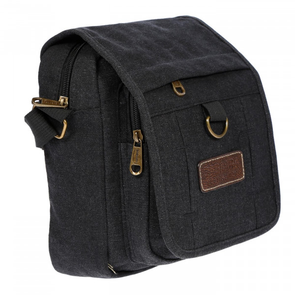 Unisex Damen Herren Tasche Canvas Schwarz Seitlich