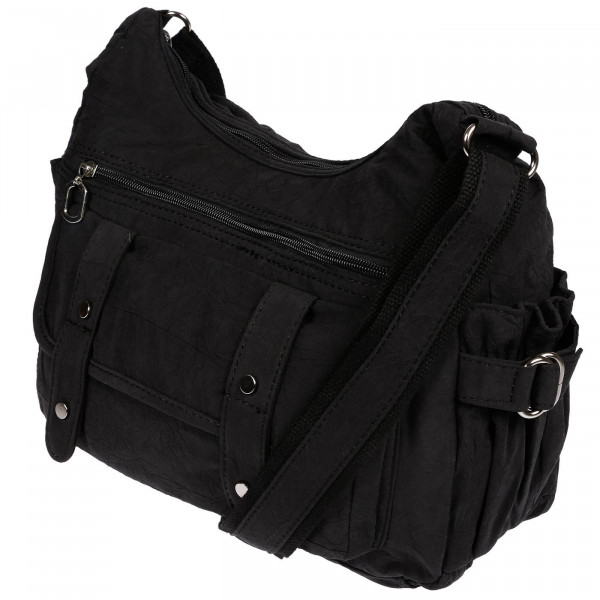  Damenhandtasche Schultertasche aus Canvas Schwarz Schräg